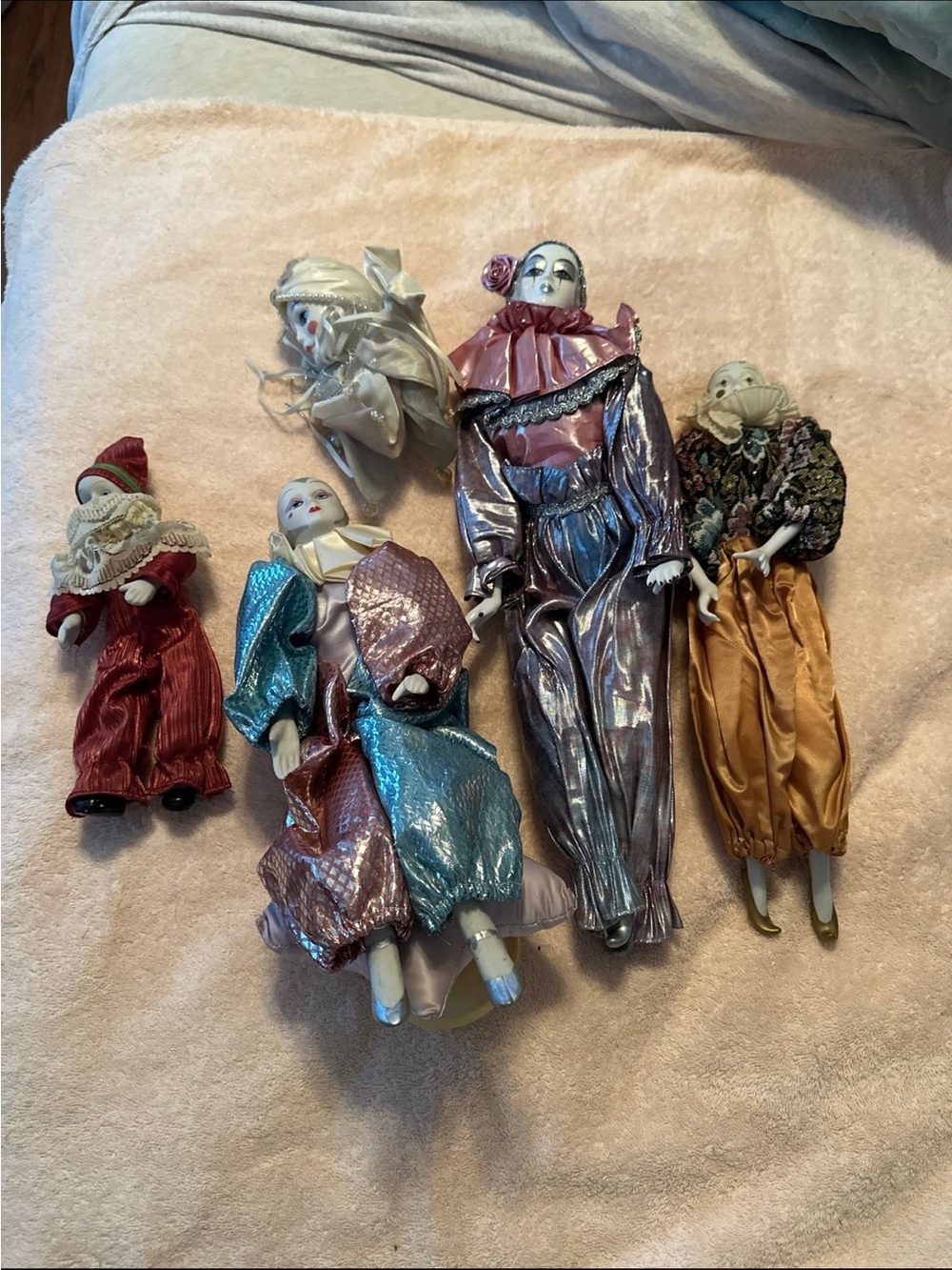 Vintage Porcelain Clown Dolls Lot of 5